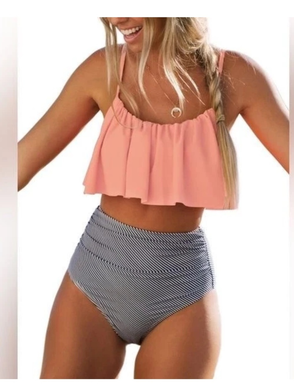 4/$25 NWT CUPSHE High Waisted Falbala Bikini Bottoms Black White Stripe High XXL